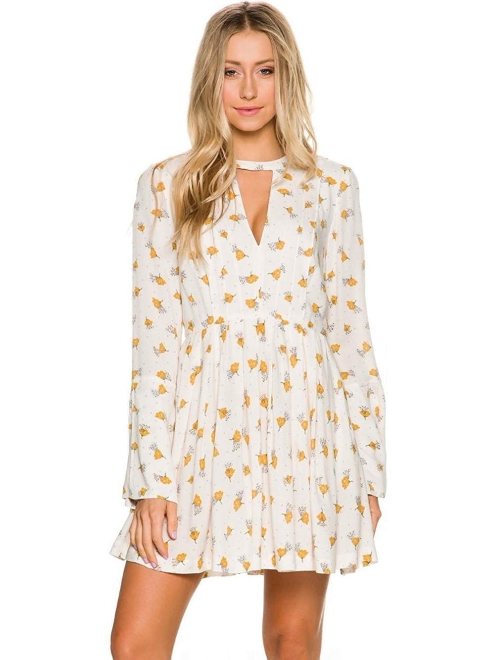 FREE PEOPLE TEGAN PRINTED LONG SLEEVE MINI DRESS Sz 10 - Picture 4 of 11